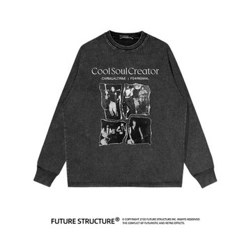 未來結構”cool creator“重磅洗水做舊美式復古秋冬長袖T恤男女