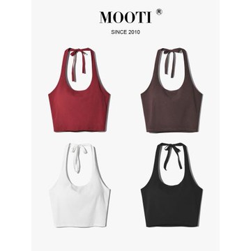 帶胸墊掛脖吊帶背心女內搭短款打底美背內衣辣妹抹胸上衣外穿白色