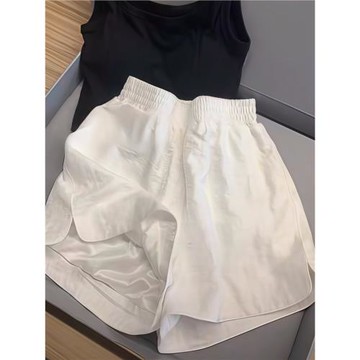 時尚百搭寬松大碼休閑短褲女2025夏季簡約新款高腰顯瘦闊腿直筒褲