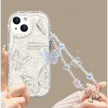 高級感銀蝴蝶 iPhone 17 16e air 16 pro max 15 14 plus 閃卡 ins 支架 手機殼