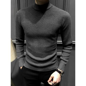 秋冬季保暖半高領毛衣男新款中領內搭加絨加厚針織衫修身打底毛衫