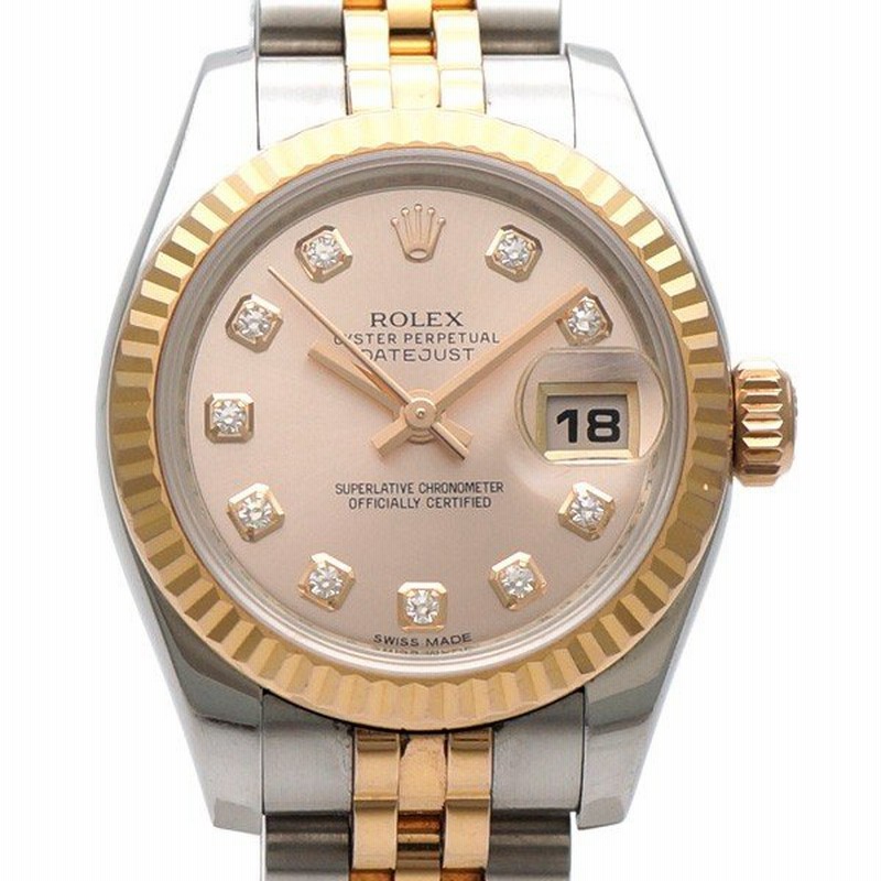 中古ab 使用感小 Rolex ロレックス デイトジャスト G番 10pダイヤ 自動巻き レディース 腕時計 ピンクゴールド シルバー 通販 Lineポイント最大0 5 Get Lineショッピング