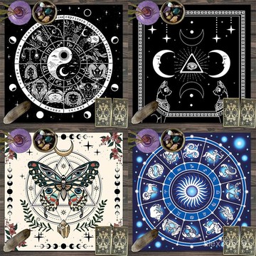 🍒臺灣熱賣🍒Tarot tablecloth桃花桌布五角星新款桌遊裝飾墊子現代遊戲背景布
