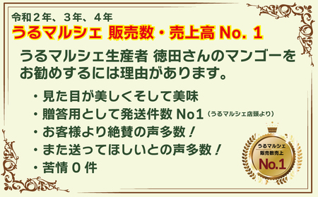 徳田さんの最高級贈答用マンゴー　中玉3個　　アップルマンゴー　贈答用　最高級　美しい　美味　沖縄県産