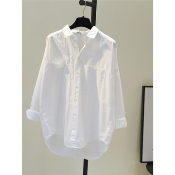 白色襯衫女設計感小眾中長款寬松外搭防曬襯衣春秋慵懶風長袖外套