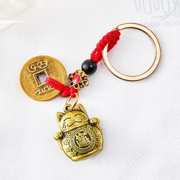 五帝錢貓咪鑰匙圈(含開光)招財進寶、避邪、擋煞、保平安、化煞