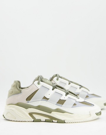 adidas Originals Niteball trainers in off white and orbit green