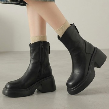 逆天厚底皮革襪靴 黑 GB823BK