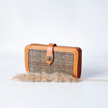 Harris Tweed × 真皮 手工長夾 可拆卸拉鏈零錢包大容量收納