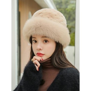 兔毛皮草帽子女冬季狐貍毛皮毛帽百搭漁夫帽顯臉小毛毛帽護耳保暖