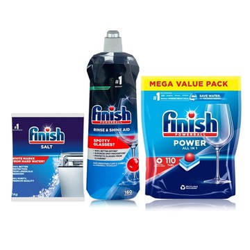 FINISH強效洗碗錠110顆+光潔劑800ml+軟化鹽1kg 超值組
