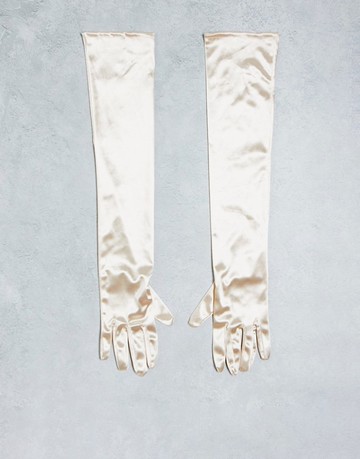 Pieces long satin gloves in gold-Pink