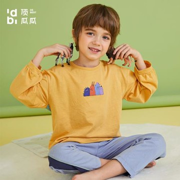 頂瓜瓜長袖長褲男孩睡衣兒童純棉卡通男童家居服薄款空調服夏季