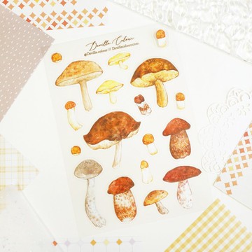 【牛肝菌蘑菇】水彩插畫 白墨PET貼紙  手帳 自然 菇菌 Bolete