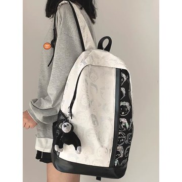 法國MKCLACK新款ins高中大學生高街雙肩包古著印花大容量情侶書包