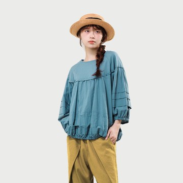 堆堆壓褶七分拋袖上衣