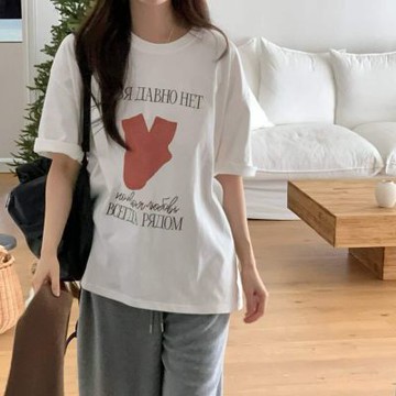 正韓女上衣 桃形短袖T恤CPC1090-創翊韓都