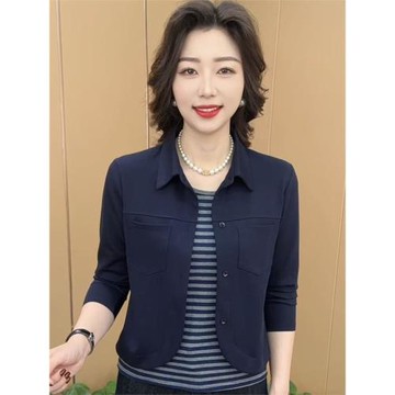 中老年時尚女裝休閑假兩件t恤秋冬新款媽媽衣服寬松洋氣長袖小衫