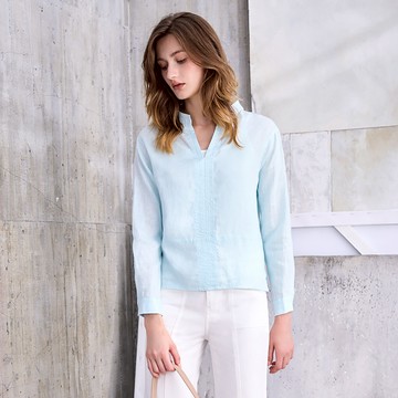 V領簡約亞麻上衣