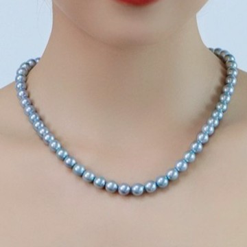 日本 Akoya 天然海水珍珠 真多麻 項鍊 銀灰藍色 串鏈 正圓珍珠 強光 頸鏈 優雅送媽媽推薦
