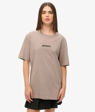 Superdry Women's Oversized Micro Logo Graphic T-shirt Beige Size: XL