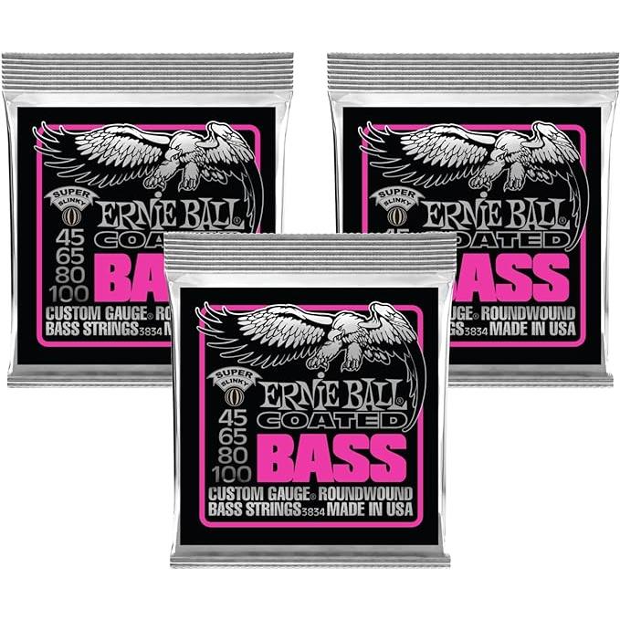 PACK Ernie Ball 3834 Coated Super Slinky BASS Guitar Strings 45-100