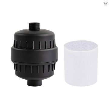 雙濾芯[內置*1+備用*1] 黑色磨砂20級花灑外接過濾器沐浴淨水器[含防漏墊圈*2、生料帶*1]