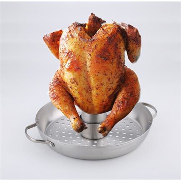 跨境不銹鋼BBQ烤雞盤戶外野餐燒烤盤可拆卸烤雞架Chicken Roaster