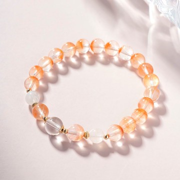 聚寶盆紅兔毛月光石14K包金手鏈鍊