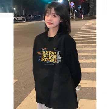 美式趣味上衣女  長袖T恤女  100%純棉  寬鬆版長T恤  秋冬女生打底衫  XH  內搭上衣  厚款T恤