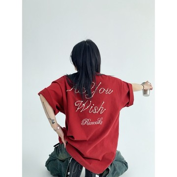 【RICECAKE & OISIS】美式珍珠 字母刺繡 短袖t恤 高級感 百搭 上衣 oversize 女