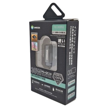 OWEIDA 歐威達 30W 雙孔急速車用充電器 USB-C/USB-A PD/QC3.0 適用多種手機  CA-302DQ  黑色