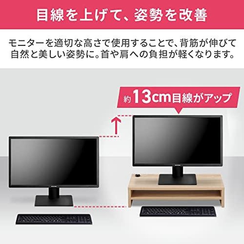 アイリスオーヤマ デスクがスッキリするモニター台 幅59cm 収納棚付き ホワイ