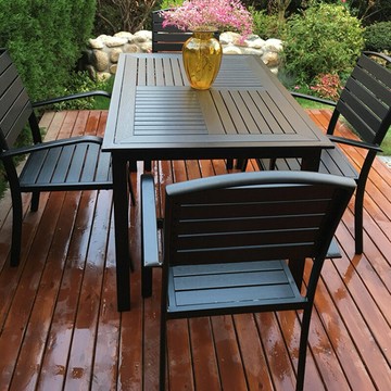 戶外塑木桌椅組合室外庭院防腐木休閑咖啡廳陽臺露天花園鐵藝桌椅[DD050209]