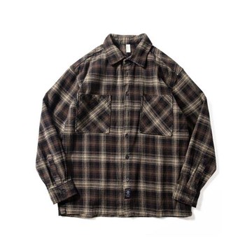 長袖加厚潮流寬松休閑格子襯衫