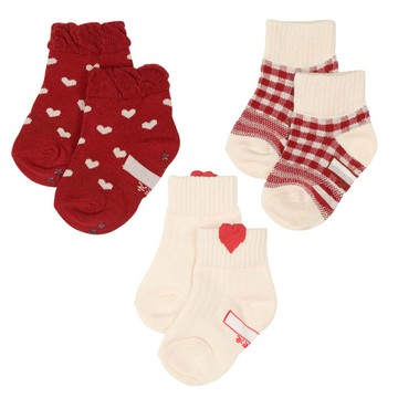akachan honpo - 短襪3雙組-愛心-紅色 (9~14cm)