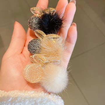 高顏值少女毛球櫻桃抓夾超仙氣質時尚半扎小號后腦勺前額發夾發飾