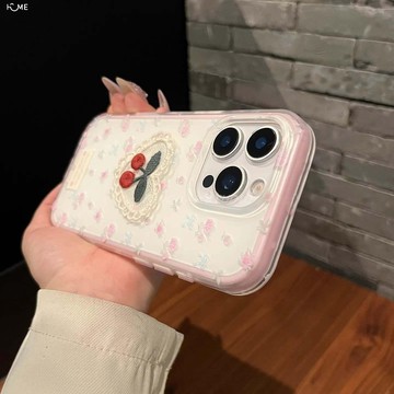 ins碎花愛心櫻桃適用蘋果17手機殼iPhone16/14透明15/12pro/11女