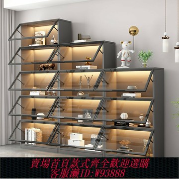 {臺灣公司貨 可打統編}自由組合格子書柜帶玻璃門輕奢高檔現代防塵展示定制整墻客廳書架