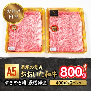 百年の恵み おおいた和牛 A5 すき焼用 厳選部位 (800g) 国産 牛肉 肉 霜降り ロース 肩ロース もも 肩 和牛 ブランド牛 すき焼き 冷凍 大分県 佐伯市  