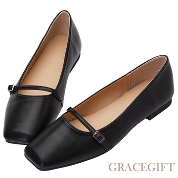 【Grace Gift】優雅女孩芭蕾平底鞋 黑