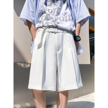 白色西裝短褲男夏季輕熟風男裝韓系風格穿搭高級感冰絲休閑五分褲