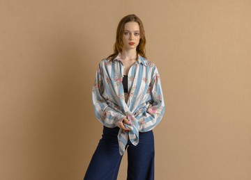 純棉印第安圖騰抽象圖紋男女皆宜長袖男款 M 號襯衫 7456