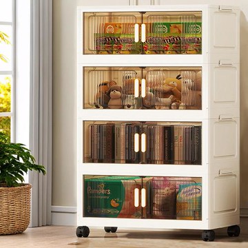 Mr.box  78大面寬優雅摺疊磁吸雙開門四層收納櫃-附滑輪  兩款可選