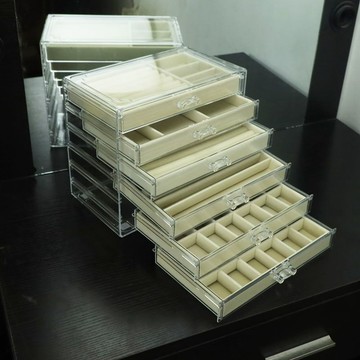[新品]桌面化妝首飾收納耳環耳釘戒指植絨收納盒家用手鐲珠寶格子收納盒