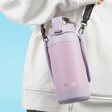 【TKK】獵鷹系列316不鏽鋼 手提+背帶 保溫運動水壺1100ML-暮霞紫