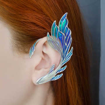 魚耳袖口銀帶穿孔雙魚座耳環