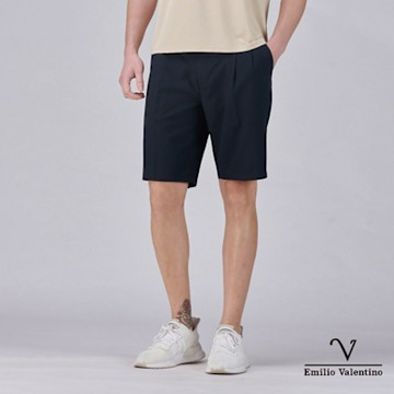 Emilio Valentino 范倫鐵諾 男短褲 彈力 雙邊鬆緊打摺短褲_深藍(60-5C9148)