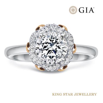 King Star GIA 30分D VVS2 八心八箭 天然鑽石 芙蓉花雙色鑽戒(3Excellent(極優)完美車工)