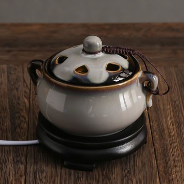 定時調溫香薰爐雙耳窯變陶瓷檀香沉香爐精油插電香薰燈木屑粉 雙11全館免運